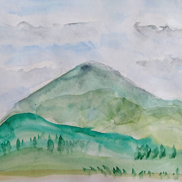 水彩画 山と空 2