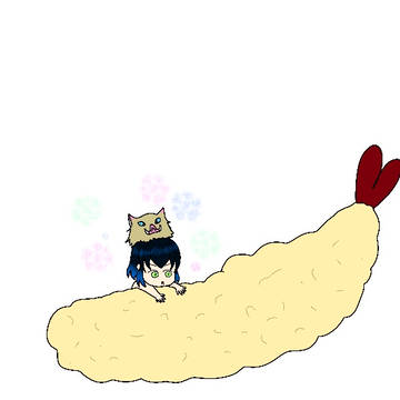 巨大な天ぷらに興奮する伊之助
