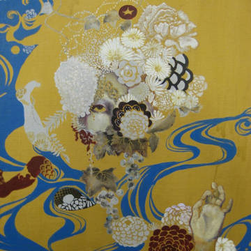 流水に花女