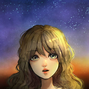 夕焼けと少女