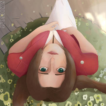 エアリス Aerith lying on flowers.
