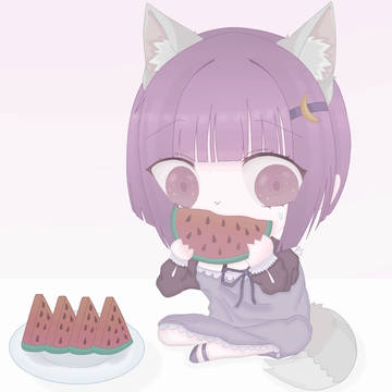 みつりはスイカを食べています。