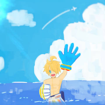 水着アタリくんと海