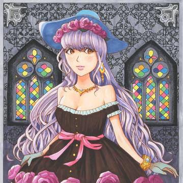手描きイラスト★創作★Black dress(A4サイズ)