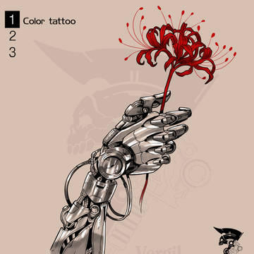 tattoo design_메카닉과 꽃