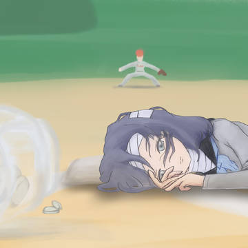 二塁で倒れる東雲諒子