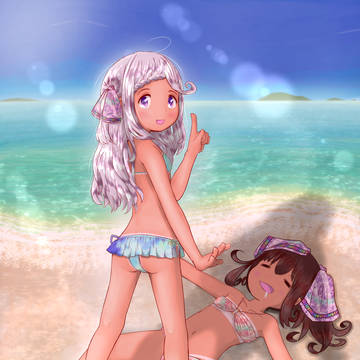 夏の水着と砂浜