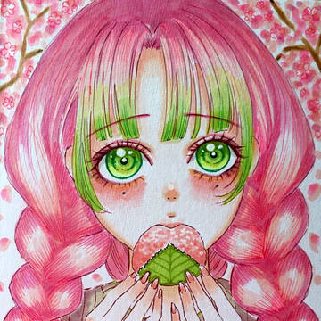 桜餅ぱくっと蜜璃ちゃん。