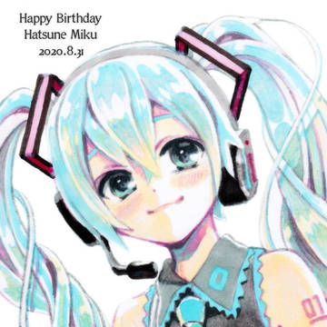 ダイソーのイラストマーカーで塗ってみた初音ミクさん。