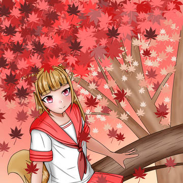狐娘と紅葉
