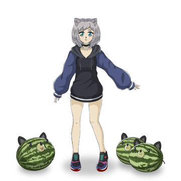 Cat girl with watermelons