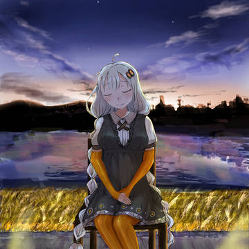 夕日の中、耳を傾けるあかりちゃん