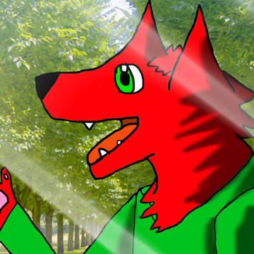 赤い狼獣人の散歩