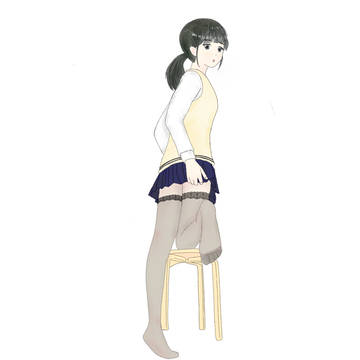 振り向きローポニーテール美少女(ガーターストッキングバージョン)