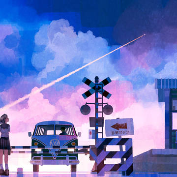 夕方の踏切