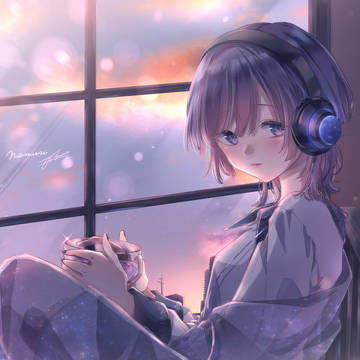 夕焼け、窓辺で。