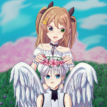 Elf sister and angel brother