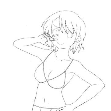 ドヤ顔水着少女線画