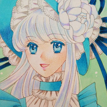 青いドレスで。
