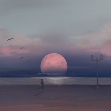 夕焼けと海と灰いろの空