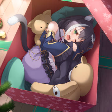 飾り付け中に我慢できずに箱に入るキャルちゃん