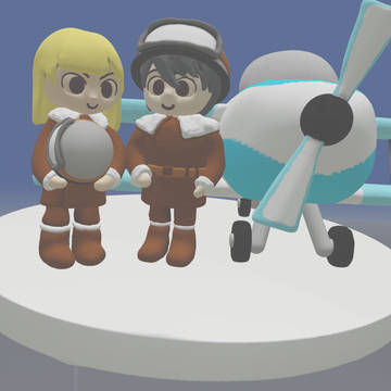 【ねんど風味】フレイちゃん、バード君と複葉機【なろう小説設定画】
