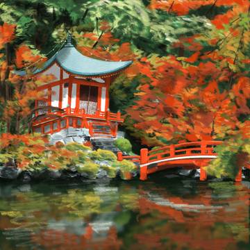 紅葉に染まった京都宇治のとある神社