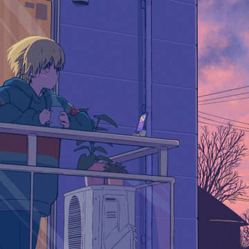 夕日に染まる