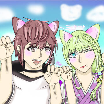 一緒に猫ポーズ
