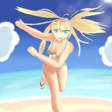ビーチでブロンドの女の子（在沙灘上的金髮女孩）