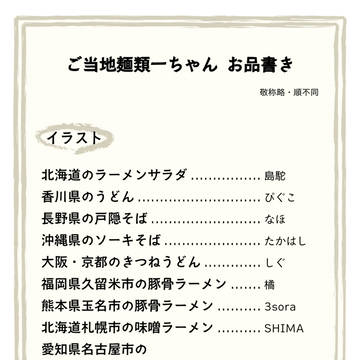 【ご当地麺類一ちゃん】webアンソロ参加者様一覧・企画概要