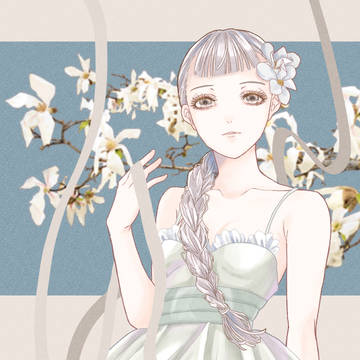 コブシの花と女の子