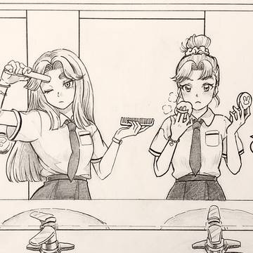女子中学生の滝夜叉丸と三木ヱ門