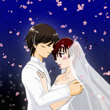 夜桜の中の、幸せな二人(うごイラ)