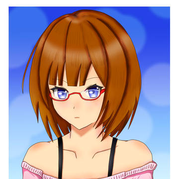 オフショルダーニットの眼鏡っ娘