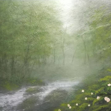 靄の渓流