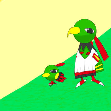 夕日を眺めて黄昏れるネイティオ親子