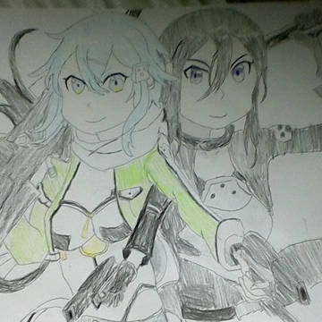 シノンとBОBキリト(手描き)