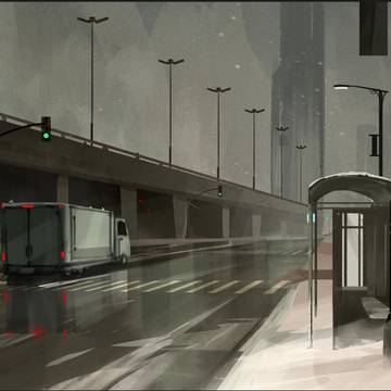 Sketch - snowy highway