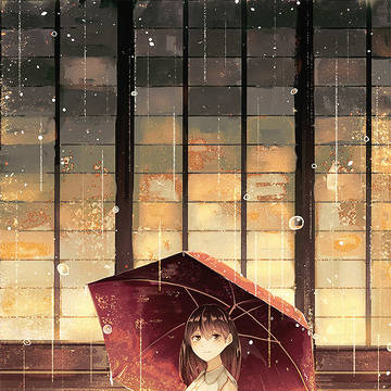 中庭の雨模様