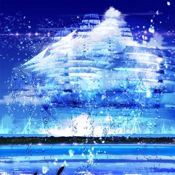 朽ちた小舟と雲の帆船