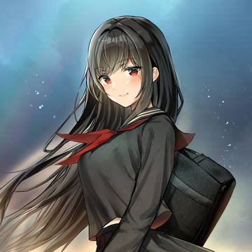 夕焼け黒セーラーの女の子
