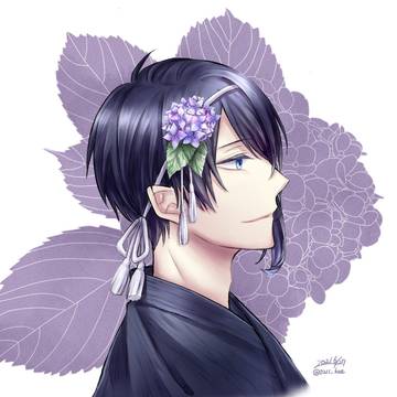 紫陽花と三日月宗近