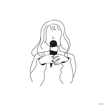 アイスを黙々と食べる女性