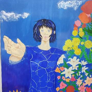 青い世界に彩く花