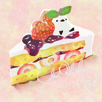 アイコンイラスト　ケーキの上のシマエナガ
