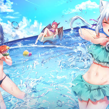 【仕事絵】海で遊んでる（横絵）