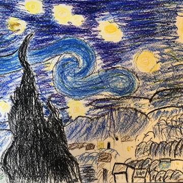 私の妹が模写した　フィンセント・ファンゴッホの「星月夜」