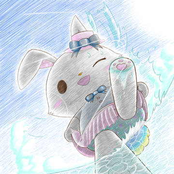 水辺ではしゃぐメルちゃん