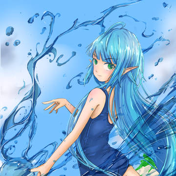 青い髪のエルフ